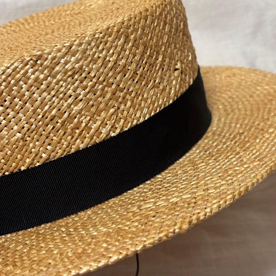 カワムラ帽子店　カンカン帽　千草　麦わら帽子 黒リボン