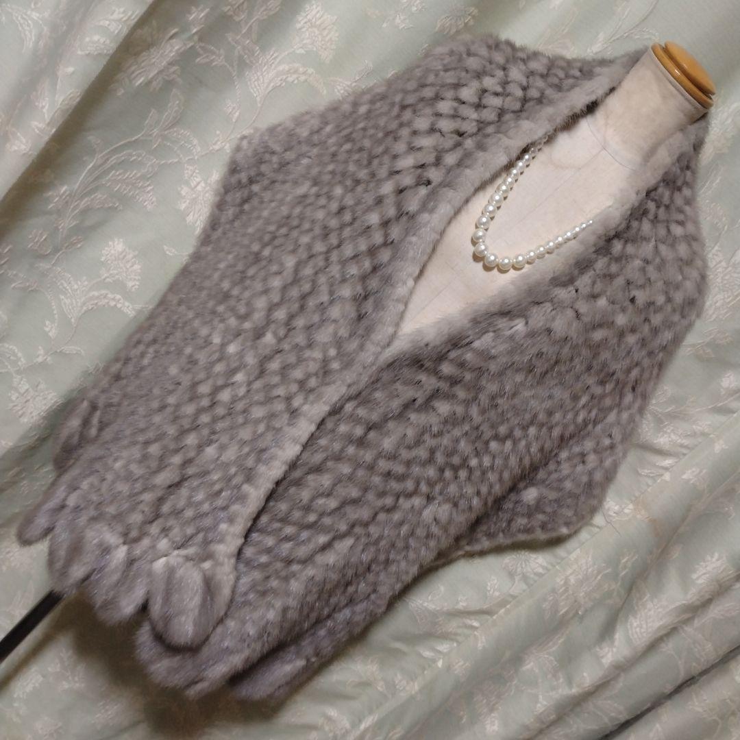 新同✩ミンク✩ファーショール✩サファイアミンク✩留め具有✩裏地も素敵✩スカラップ
