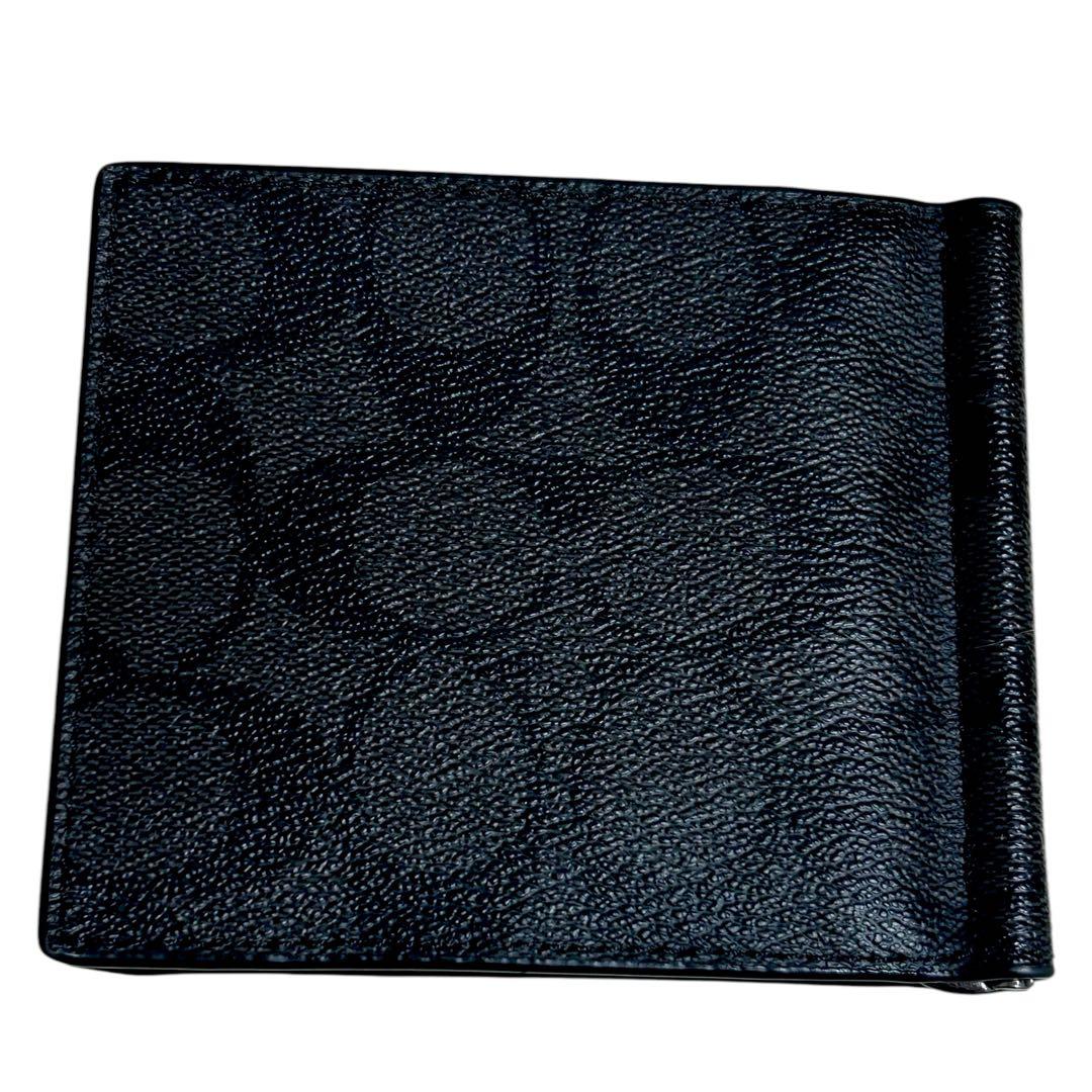 未使用級　極美品　コーチ　マネークリップ　財布　PVC　シグネチャー　黒