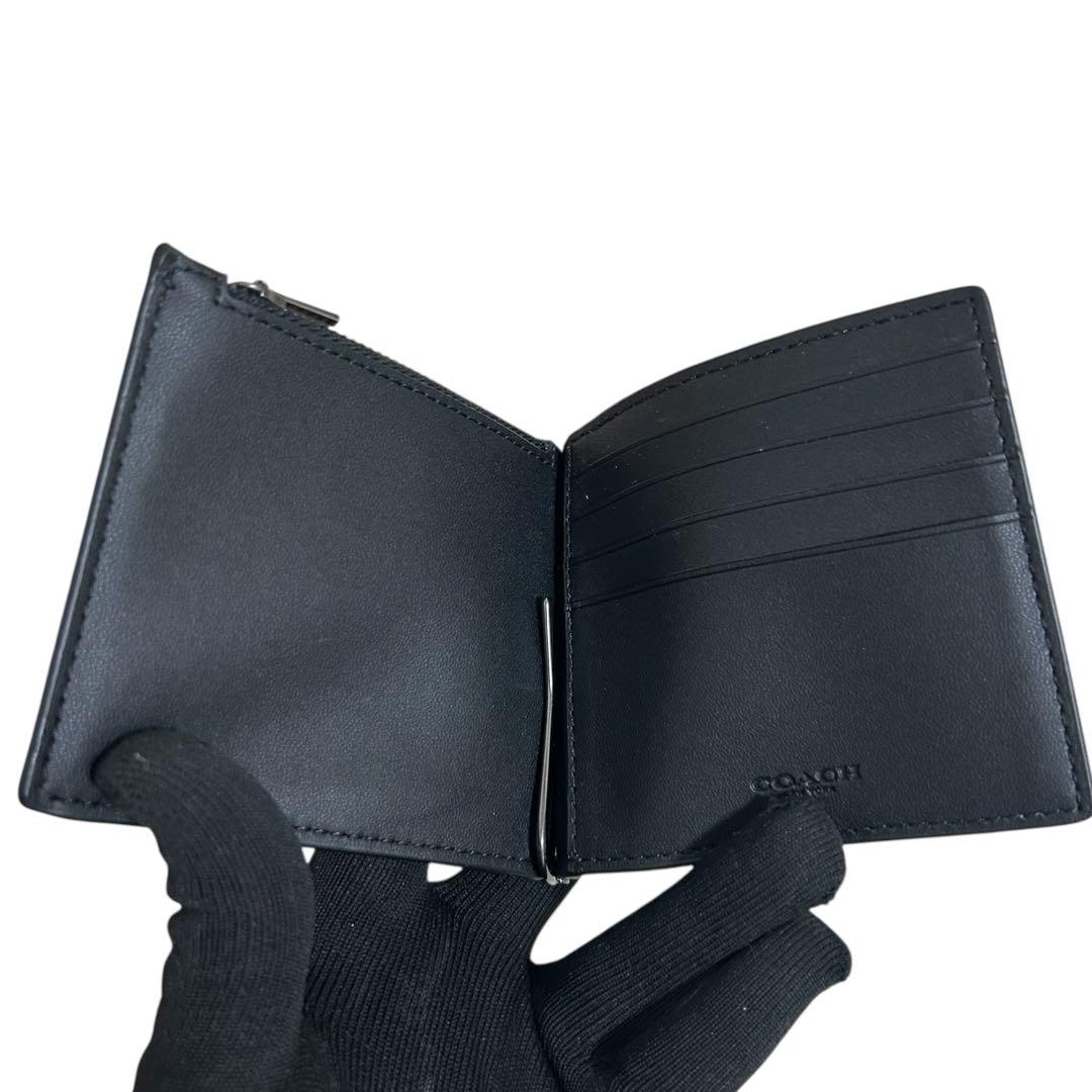 未使用級　極美品　コーチ　マネークリップ　財布　PVC　シグネチャー　黒