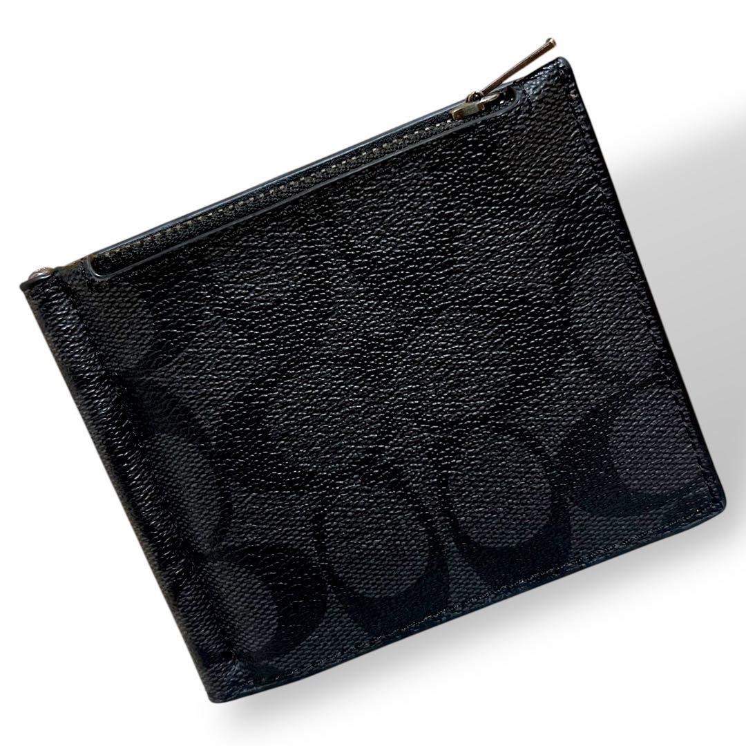 未使用級　極美品　コーチ　マネークリップ　財布　PVC　シグネチャー　黒