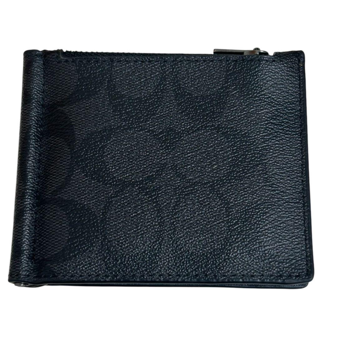 未使用級　極美品　コーチ　マネークリップ　財布　PVC　シグネチャー　黒