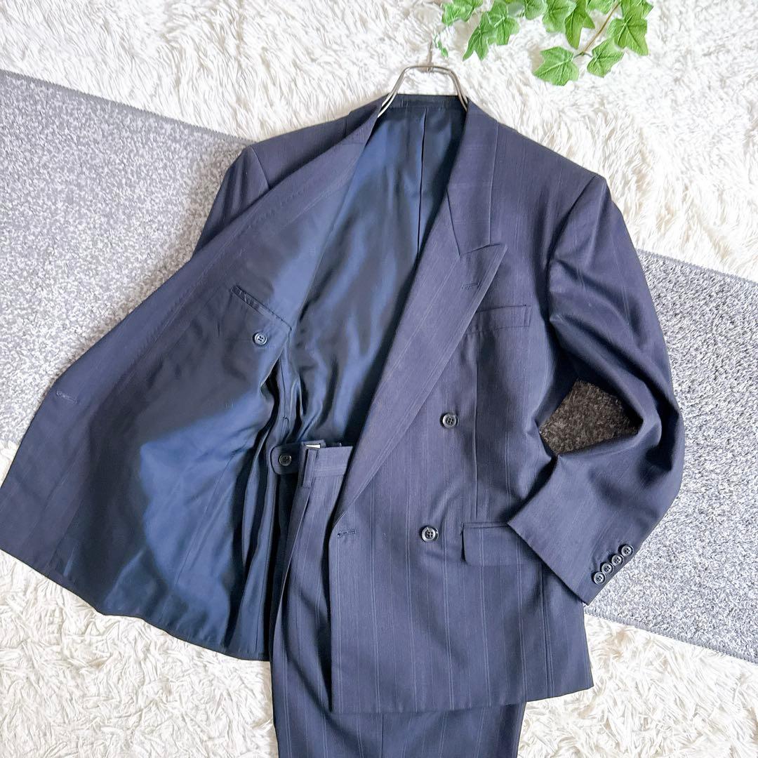 オールド　ディオール セットアップ　ストライプ柄　ダブルボタン　ネイビー　紺ブレ