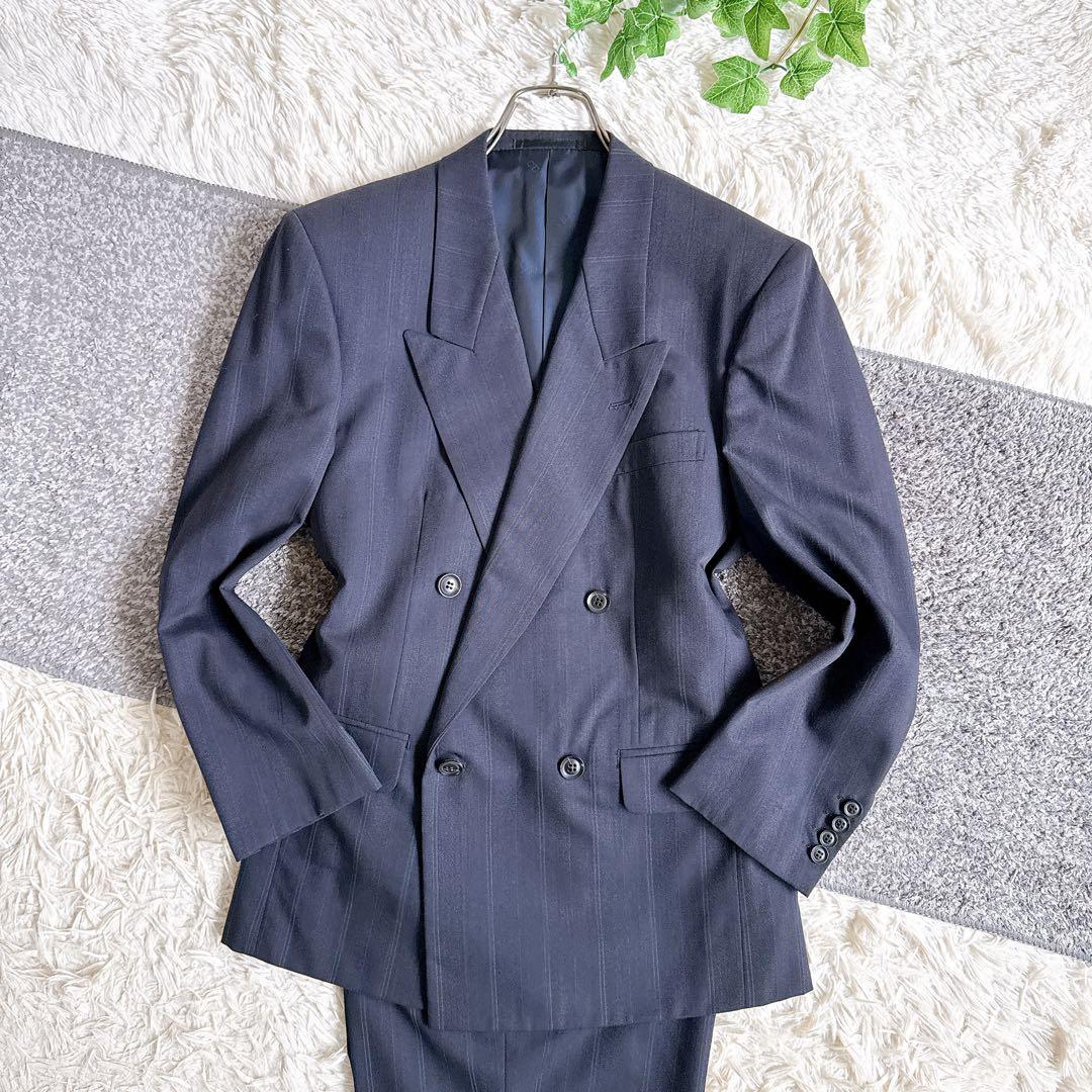 オールド　ディオール セットアップ　ストライプ柄　ダブルボタン　ネイビー　紺ブレ
