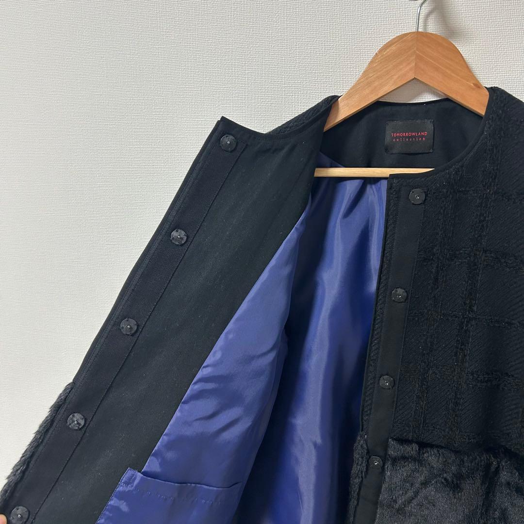 TOMORROWLAND モールチェック ファーペプラムジャケット　36