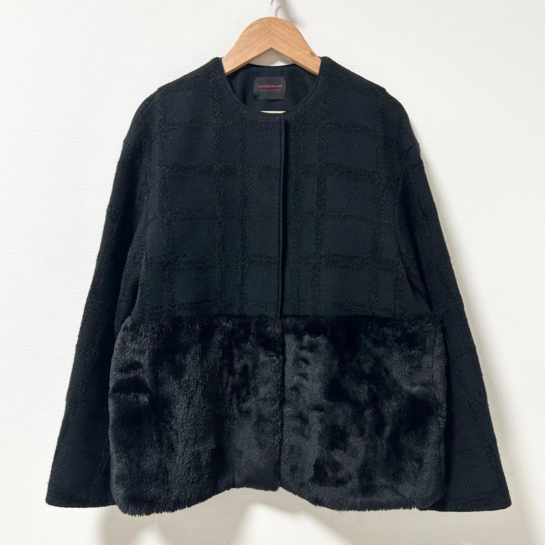 TOMORROWLAND モールチェック ファーペプラムジャケット　36