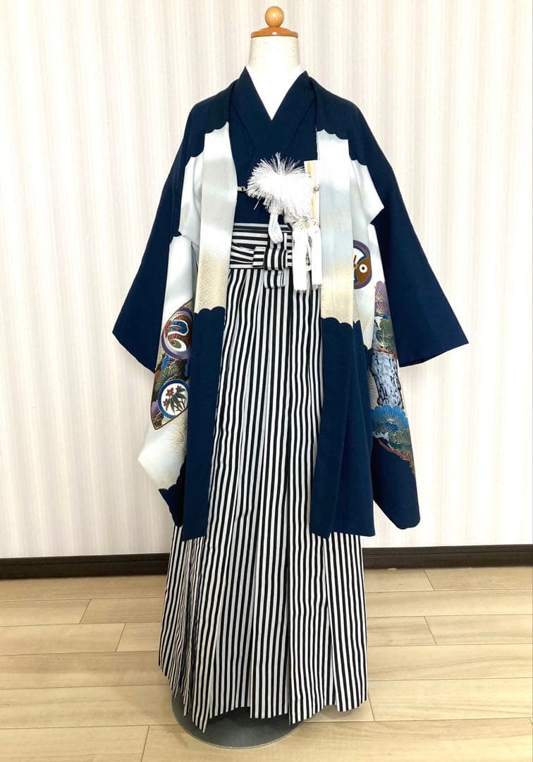 七五三男児M I N98濃紺羽織に黒シマ袴※サイズ大きめ