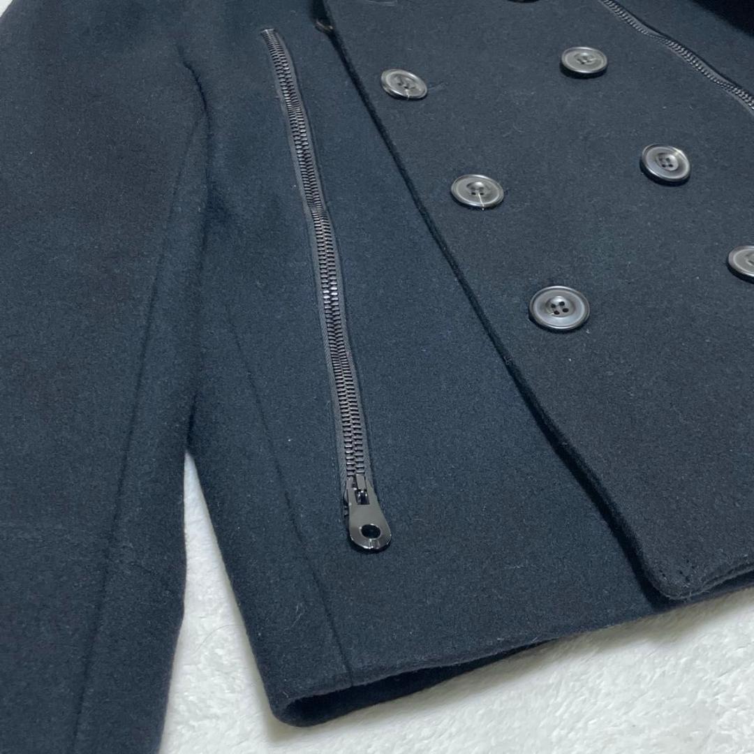 ジュンハシモト Pコート ロングジップ カシミア混 フード付き サイズM