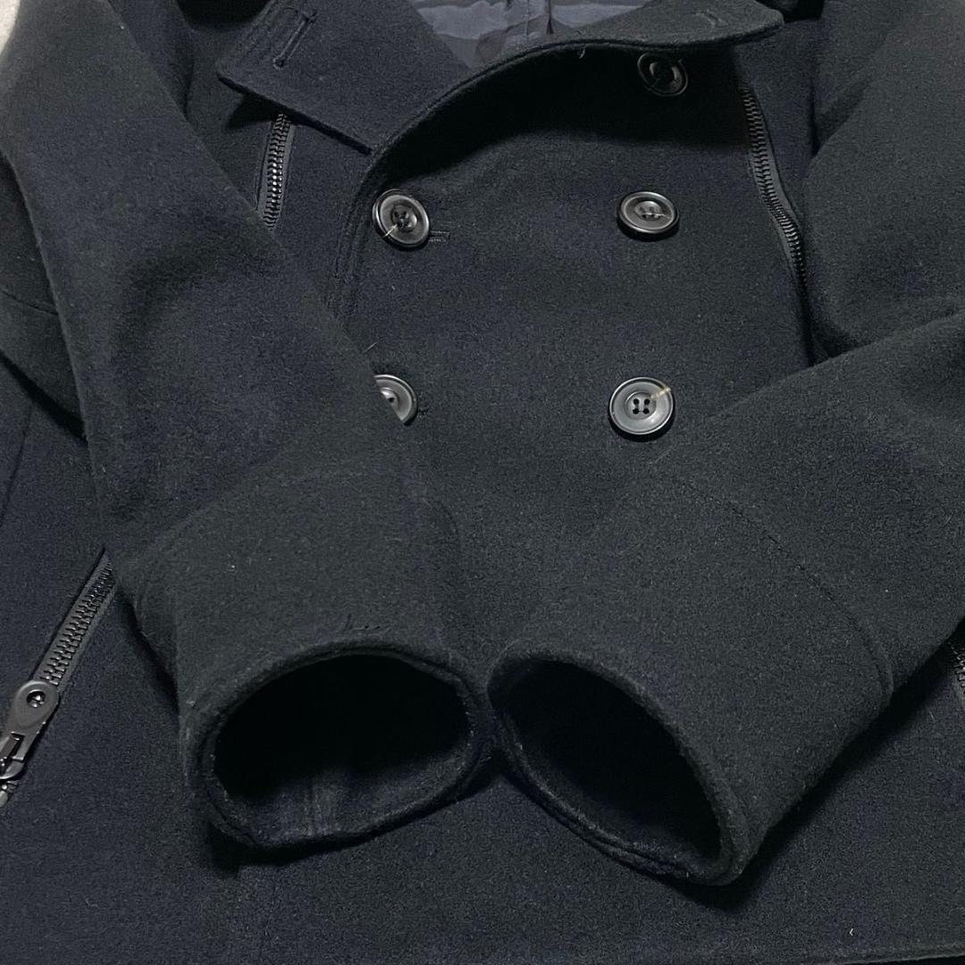 ジュンハシモト Pコート ロングジップ カシミア混 フード付き サイズM