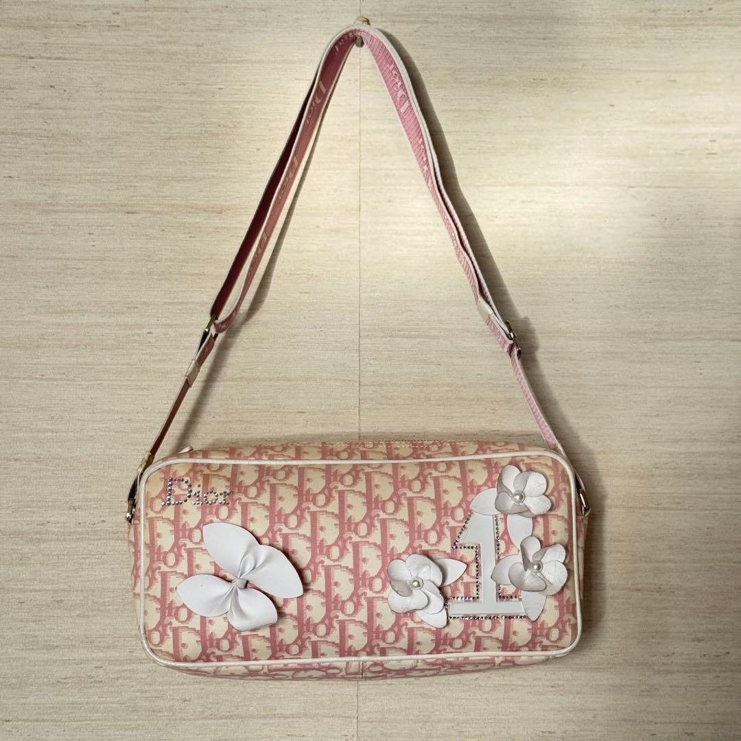 クリスチャンディオール　トロッター　ショルダーバッグ ピンク　フラワー