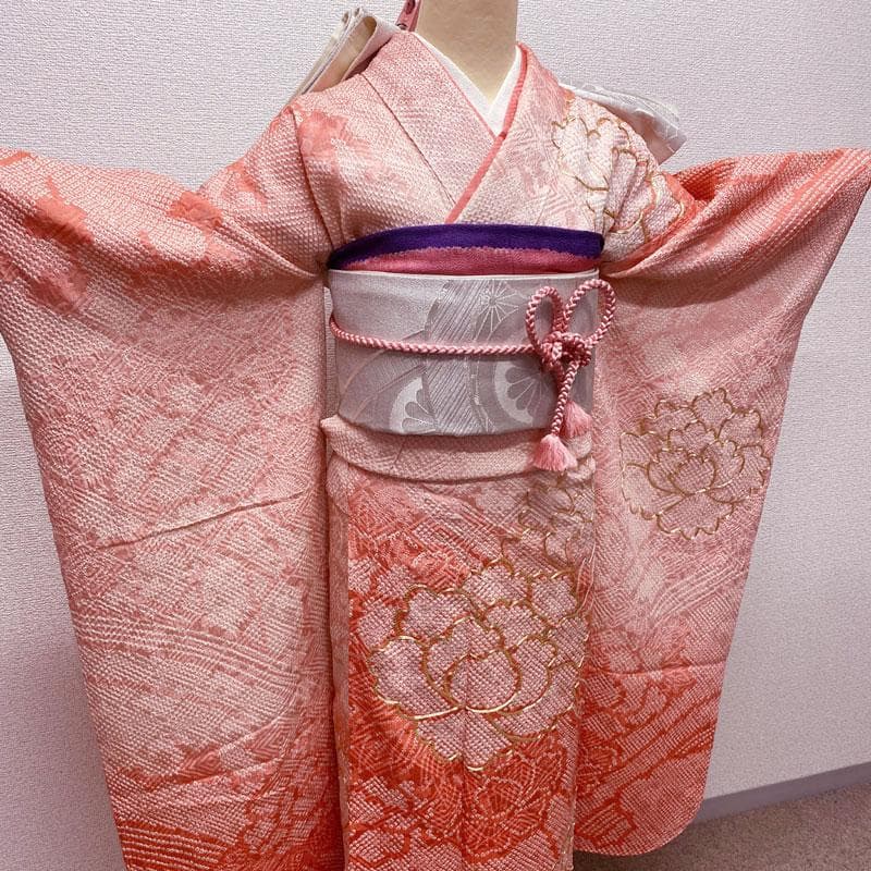 502aj16◎振袖＆袋帯 きものやまと 総絞り 成人式 結婚式 十三参り◎美品