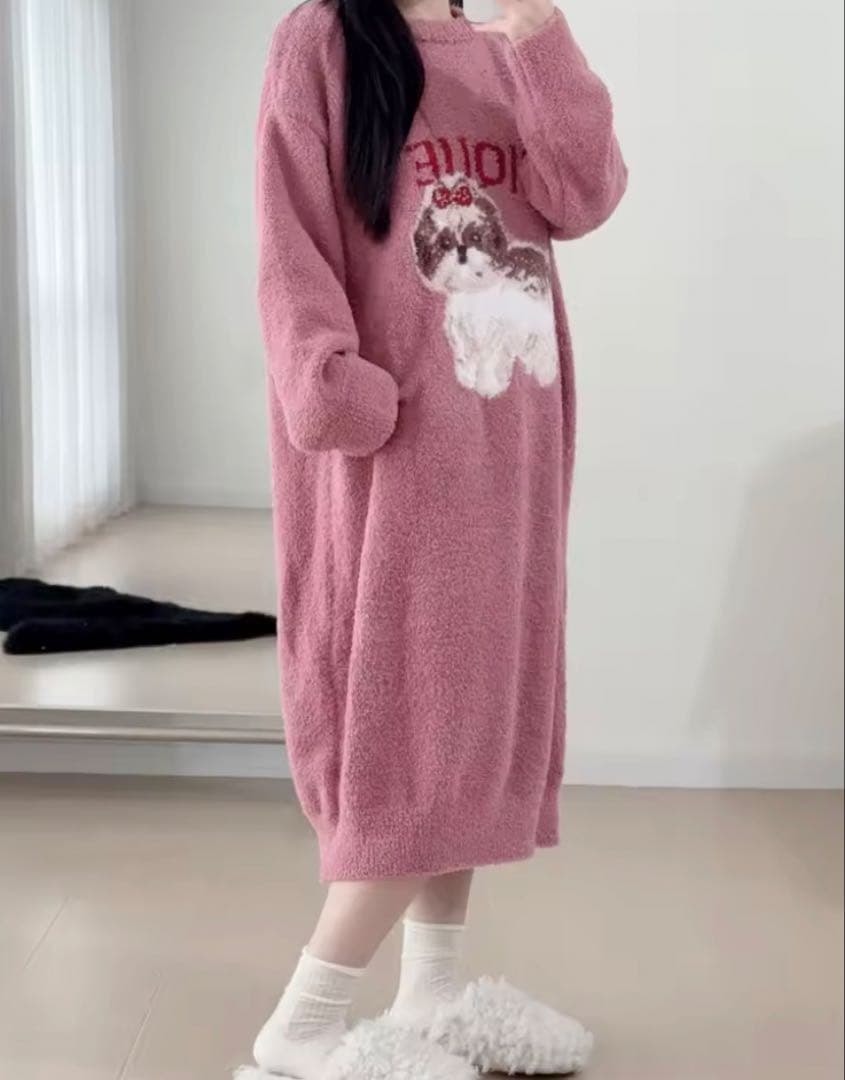 新品！ジェラピケお好きな方に！シーズーのジャガードふわもこワンピースピンク