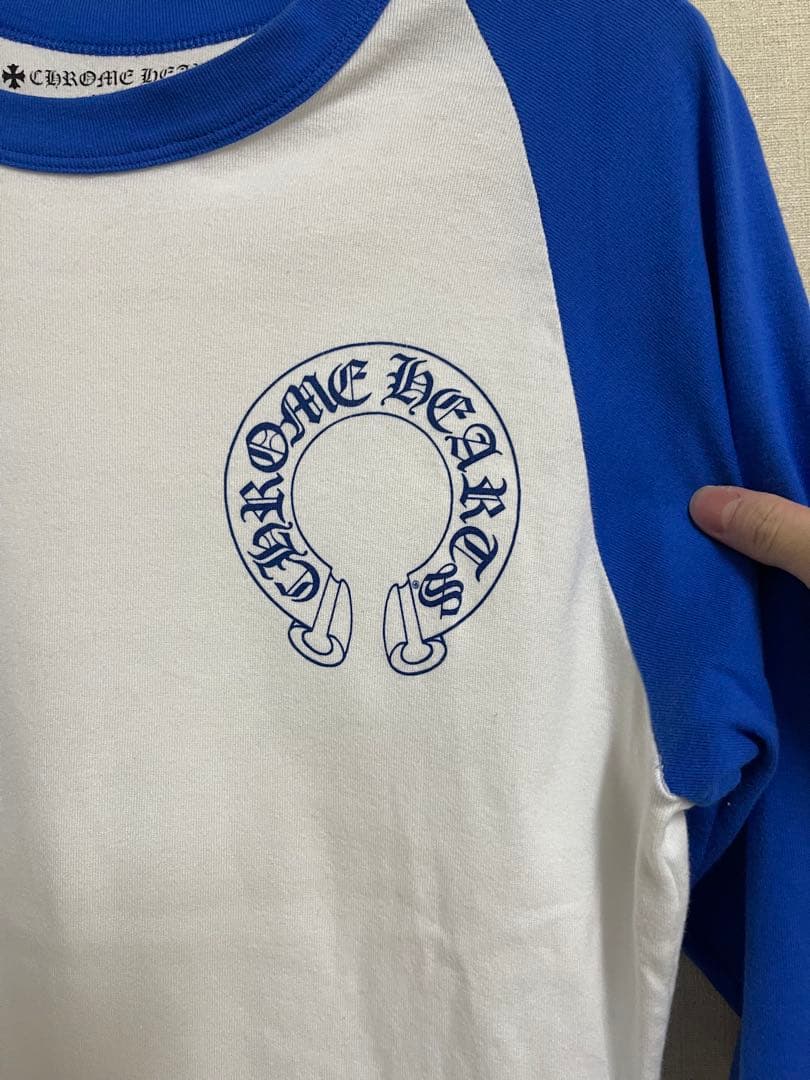 クロムハーツ ホースシュー ラグラン ロンT ホワイト/ブルー M