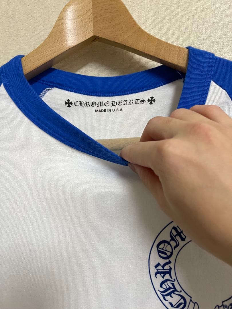 クロムハーツ ホースシュー ラグラン ロンT ホワイト/ブルー M
