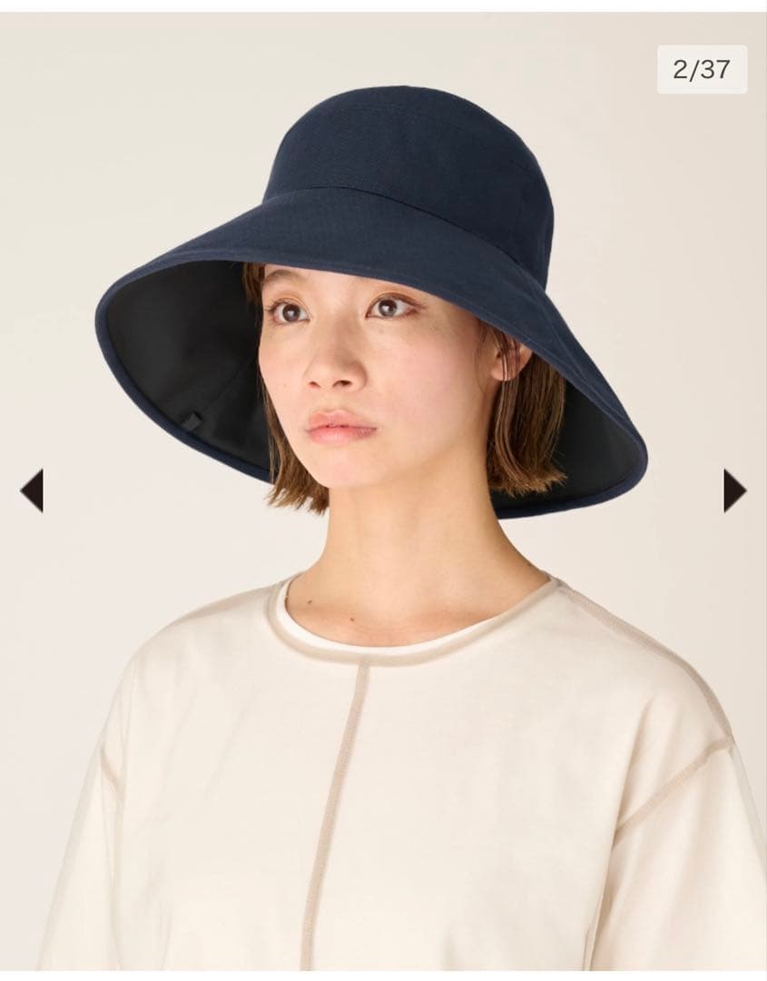 サンバリア100 ナチュラルハットとハットストラップ　ネイビーMサイズ