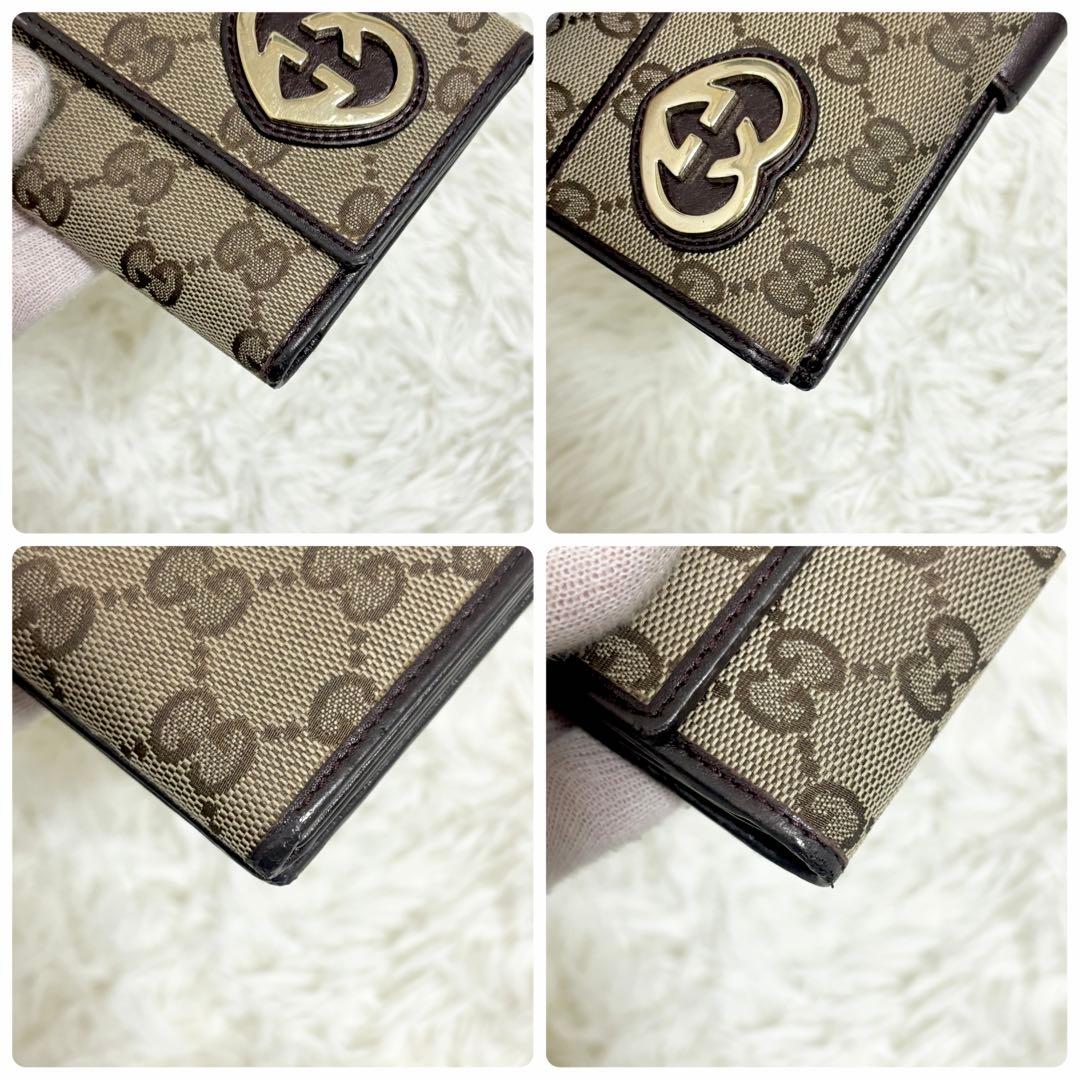 美品✨GUCCI 長財布 wホック ラブリーハート　GGキャンバス　ブラウン