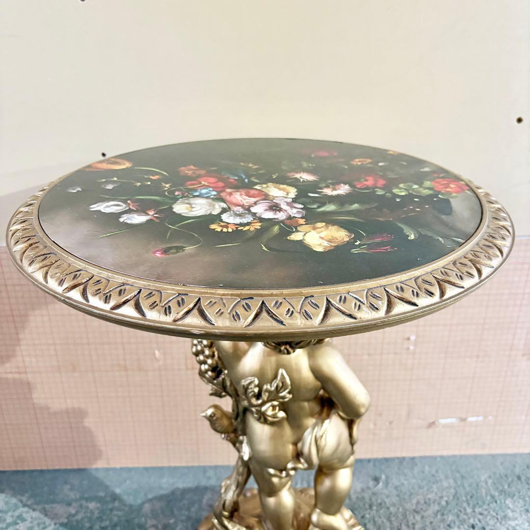 西洋アンティーク調 天使の飾り台 サイドテーブル花台 ゴールド