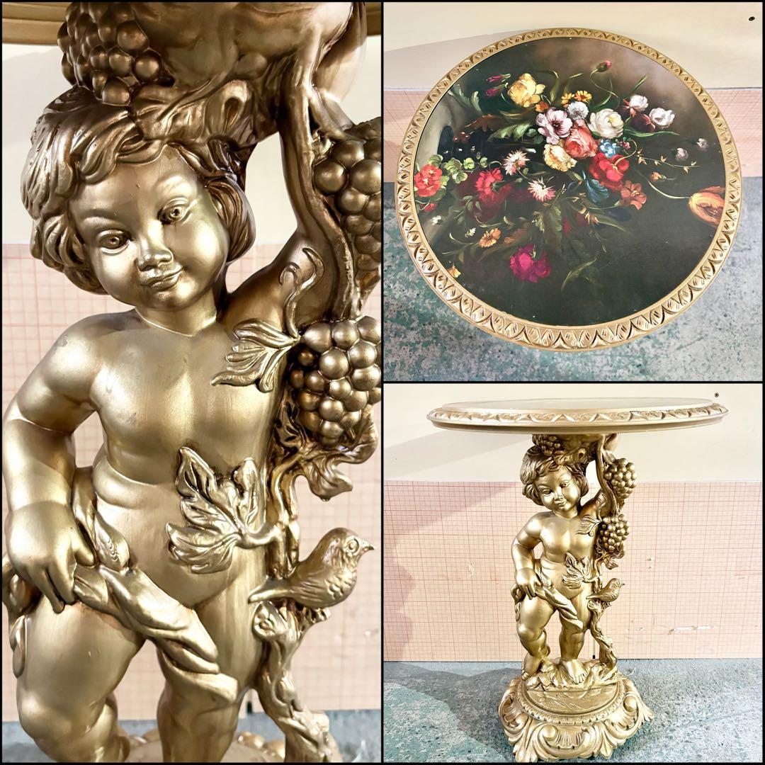 西洋アンティーク調 天使の飾り台 サイドテーブル花台 ゴールド