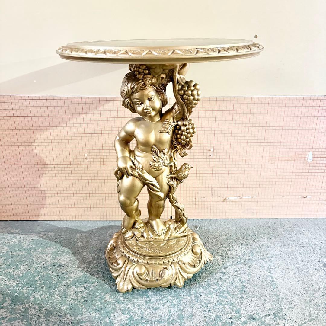 西洋アンティーク調 天使の飾り台 サイドテーブル花台 ゴールド