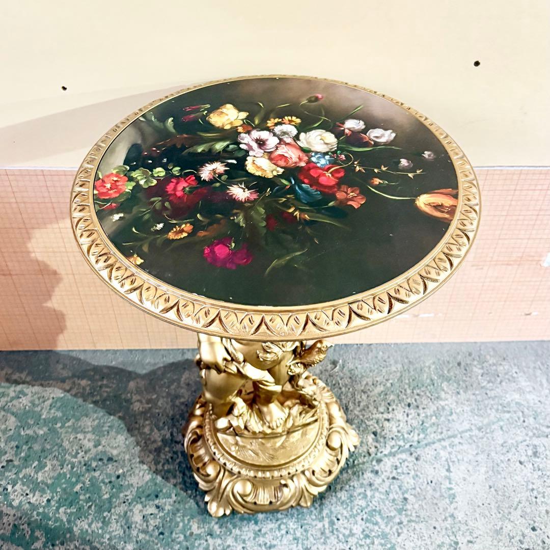 西洋アンティーク調 天使の飾り台 サイドテーブル花台 ゴールド