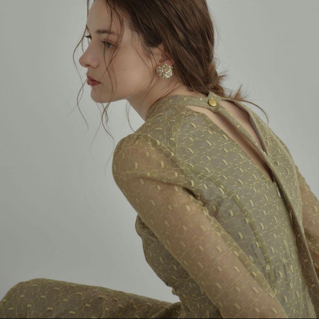 【大きめ】ANDRESD バックオープンジオメトリックドレス レース L 結婚式