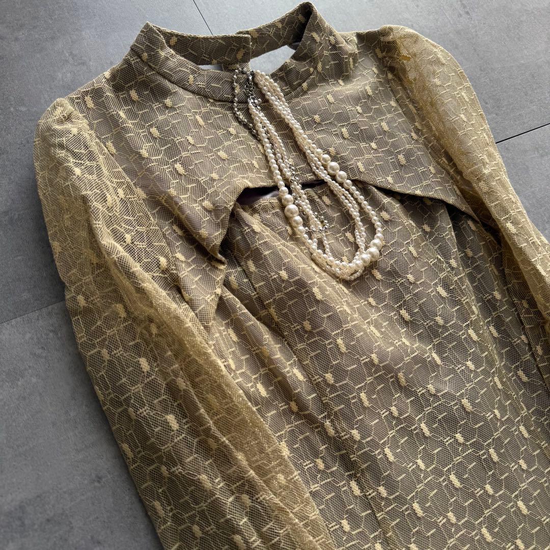 【大きめ】ANDRESD バックオープンジオメトリックドレス レース L 結婚式