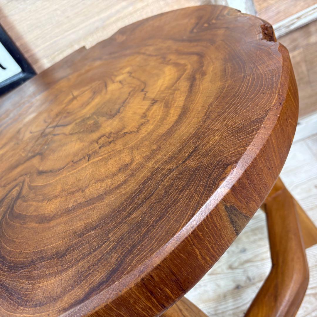 オールドチーク天然無垢材木製創作極太サイドテーブル L（直径55㎝）ウッド飾り台