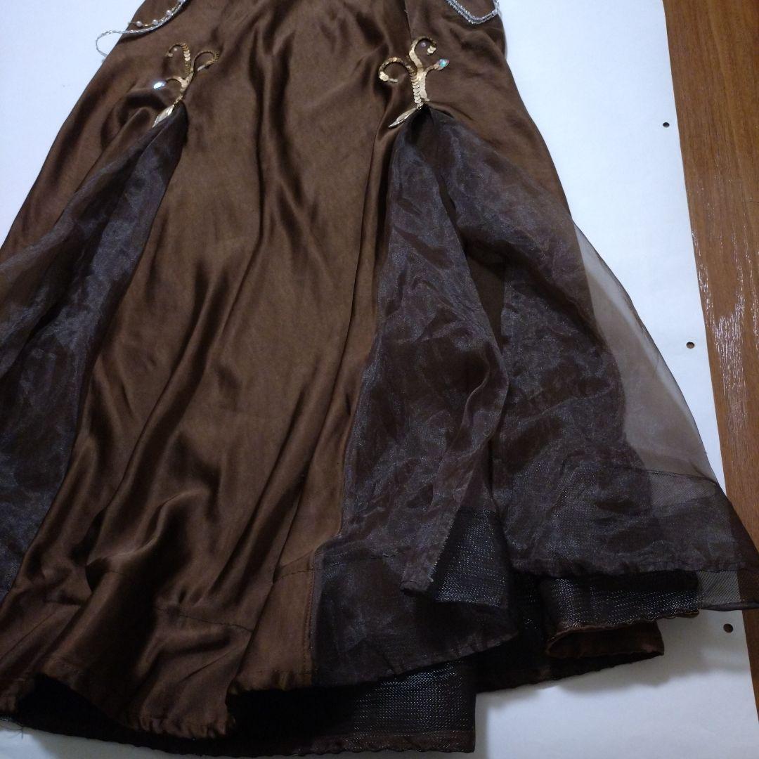 ベリーダンス セットアップ 衣装　ブラウン　サテン　茶色　ブラベルト