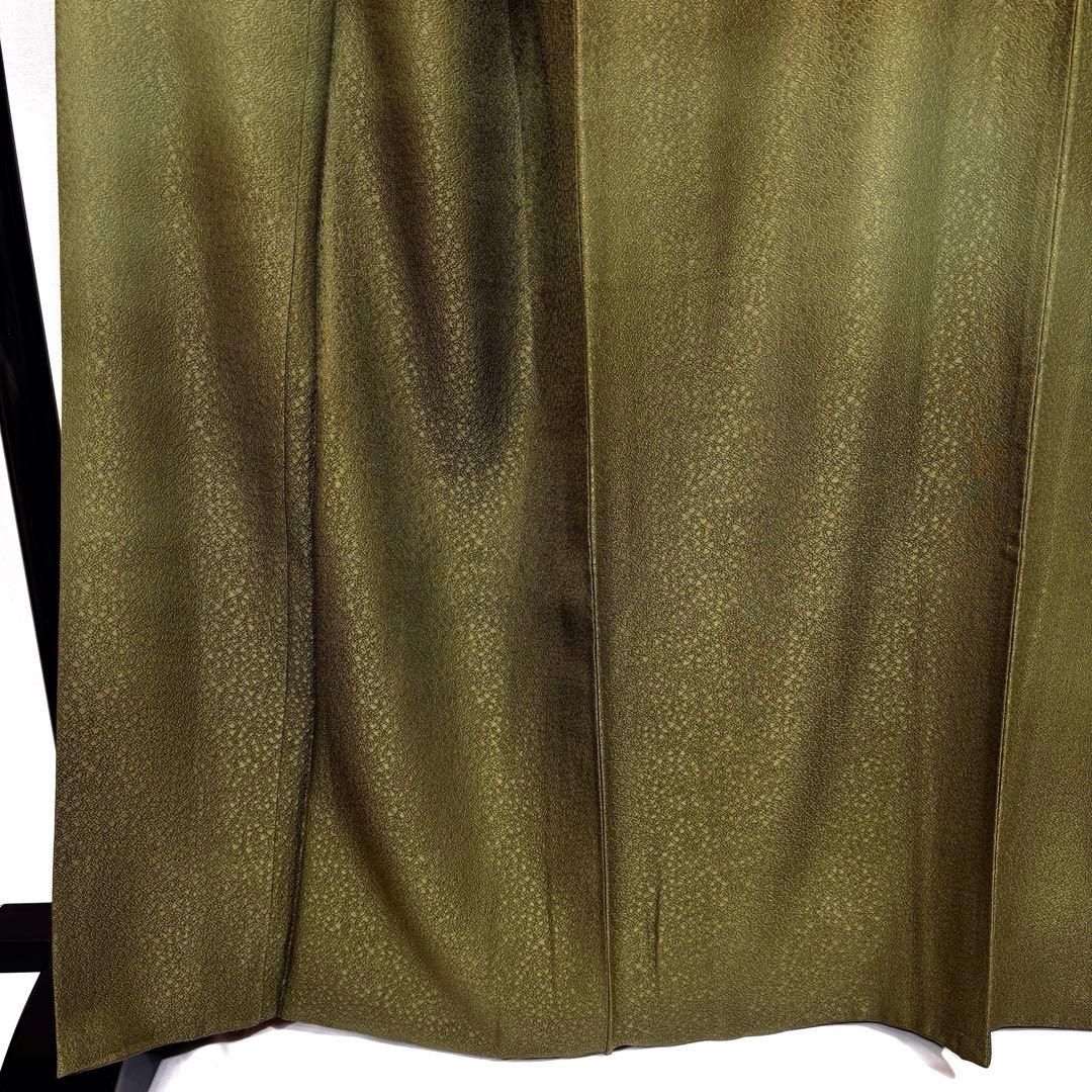 色無地　袷　紋なし　モスグリーン　身丈161 裄丈68 身幅広め　k1301