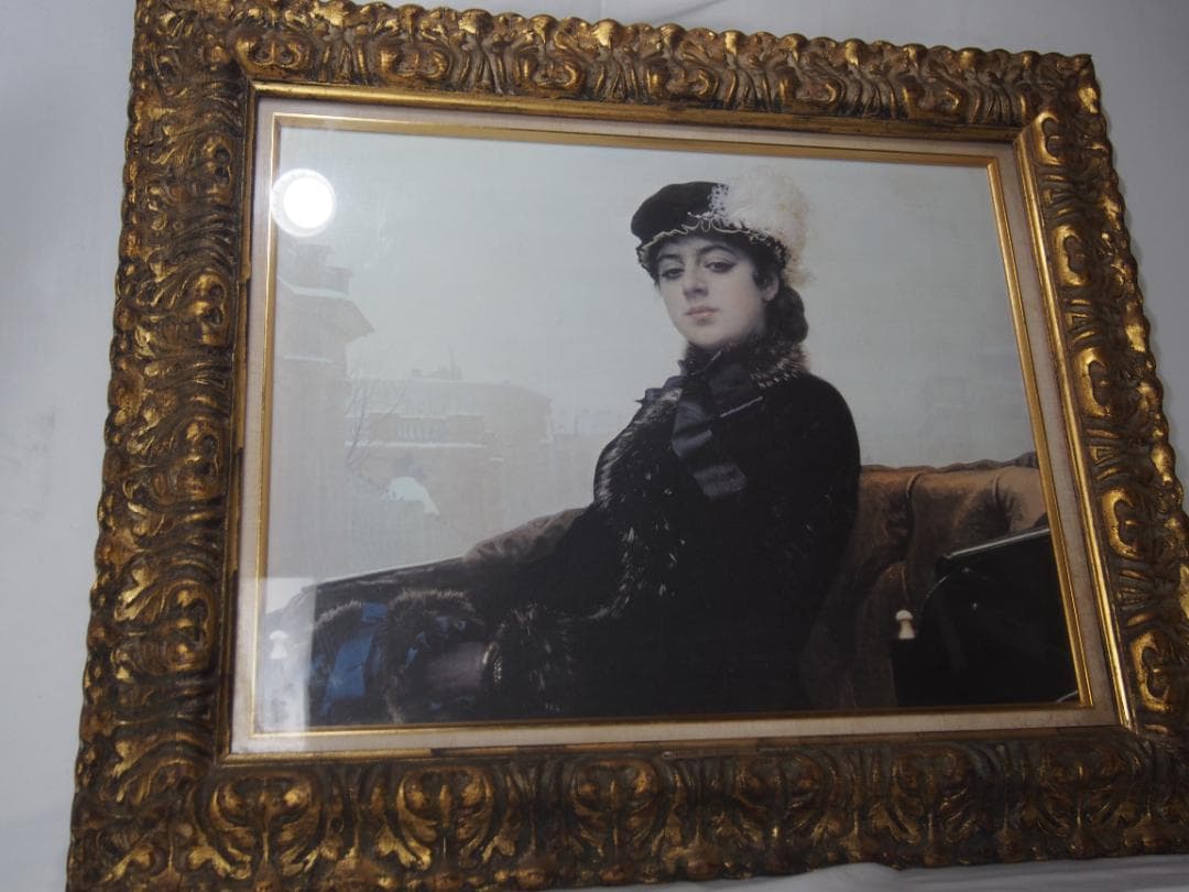 高級工芸画 ロシア画家 イワン・クラムスコイ【忘れえぬ女】額装 美人画 複製