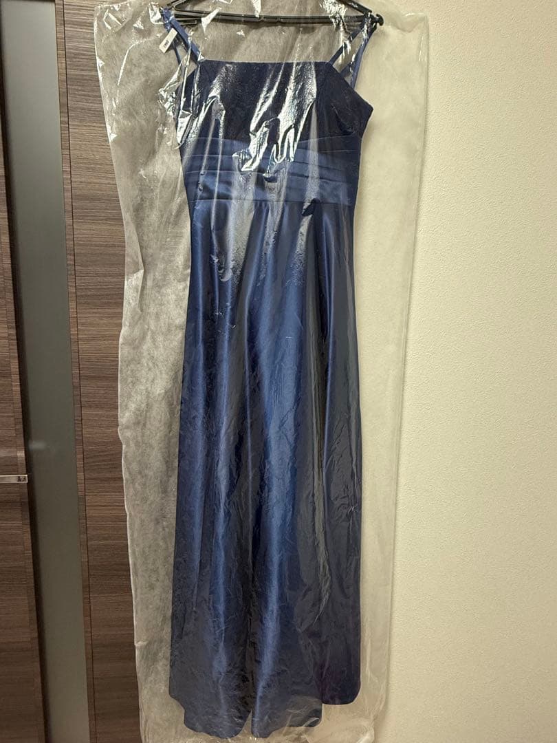 ANNABELLE ネイビーサテンラメフラワーレースロングドレス