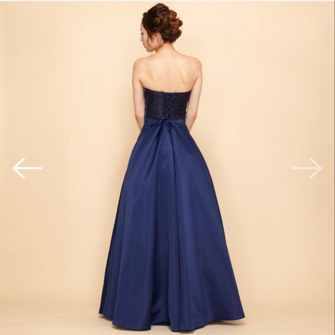 ANNABELLE ネイビーサテンラメフラワーレースロングドレス