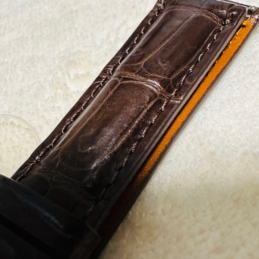 1008#18mm-16mmダークブラウン★本物クロコダイルベルト★スイス製