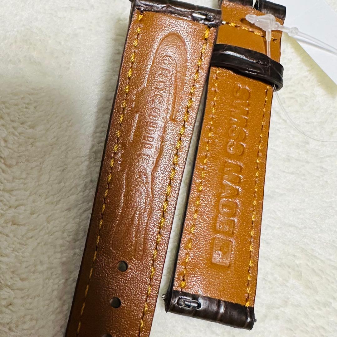 1008#18mm-16mmダークブラウン★本物クロコダイルベルト★スイス製