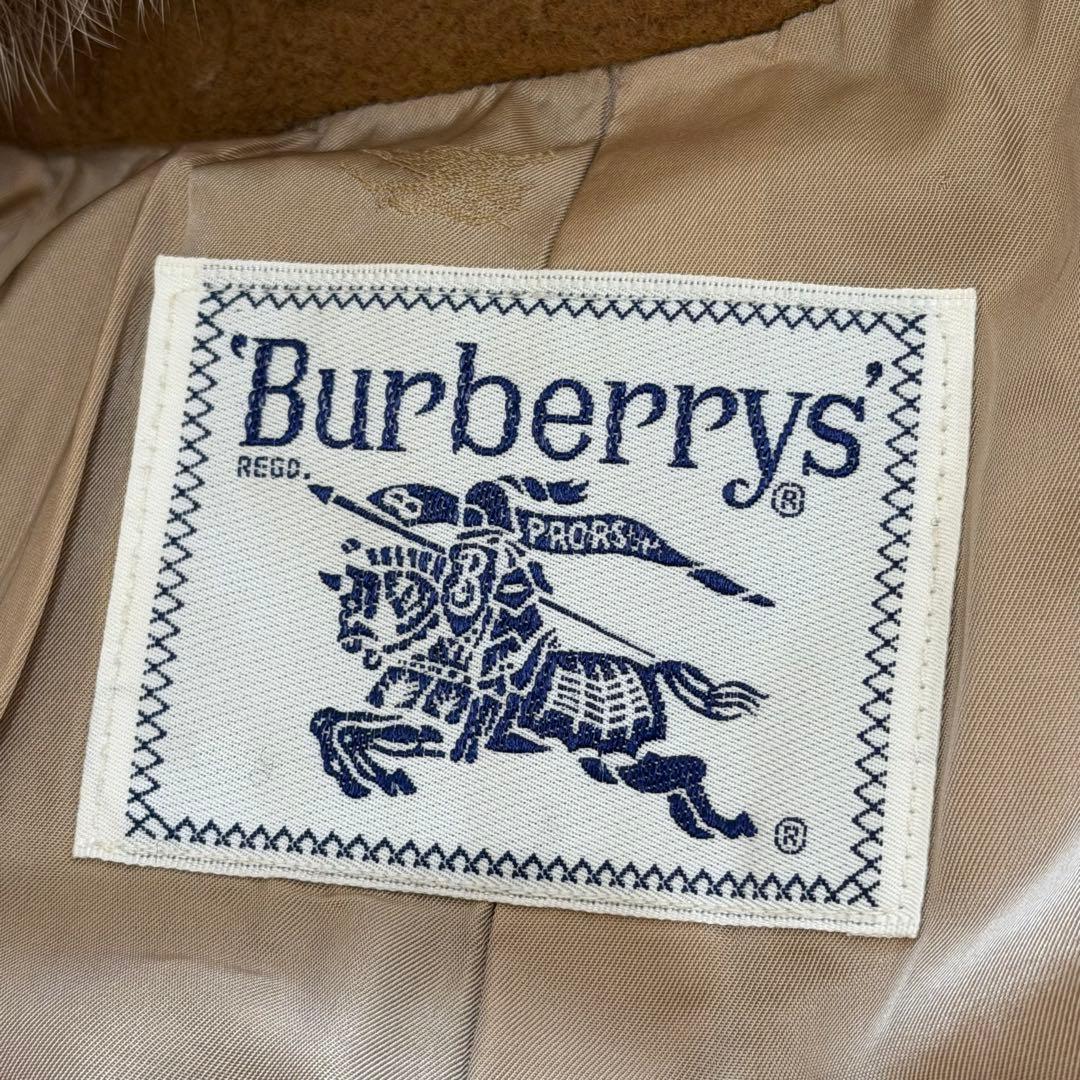 バーバリーズ　ロングコート　キャメル混　フォックスファー　裏地ホースロゴ　ベルト