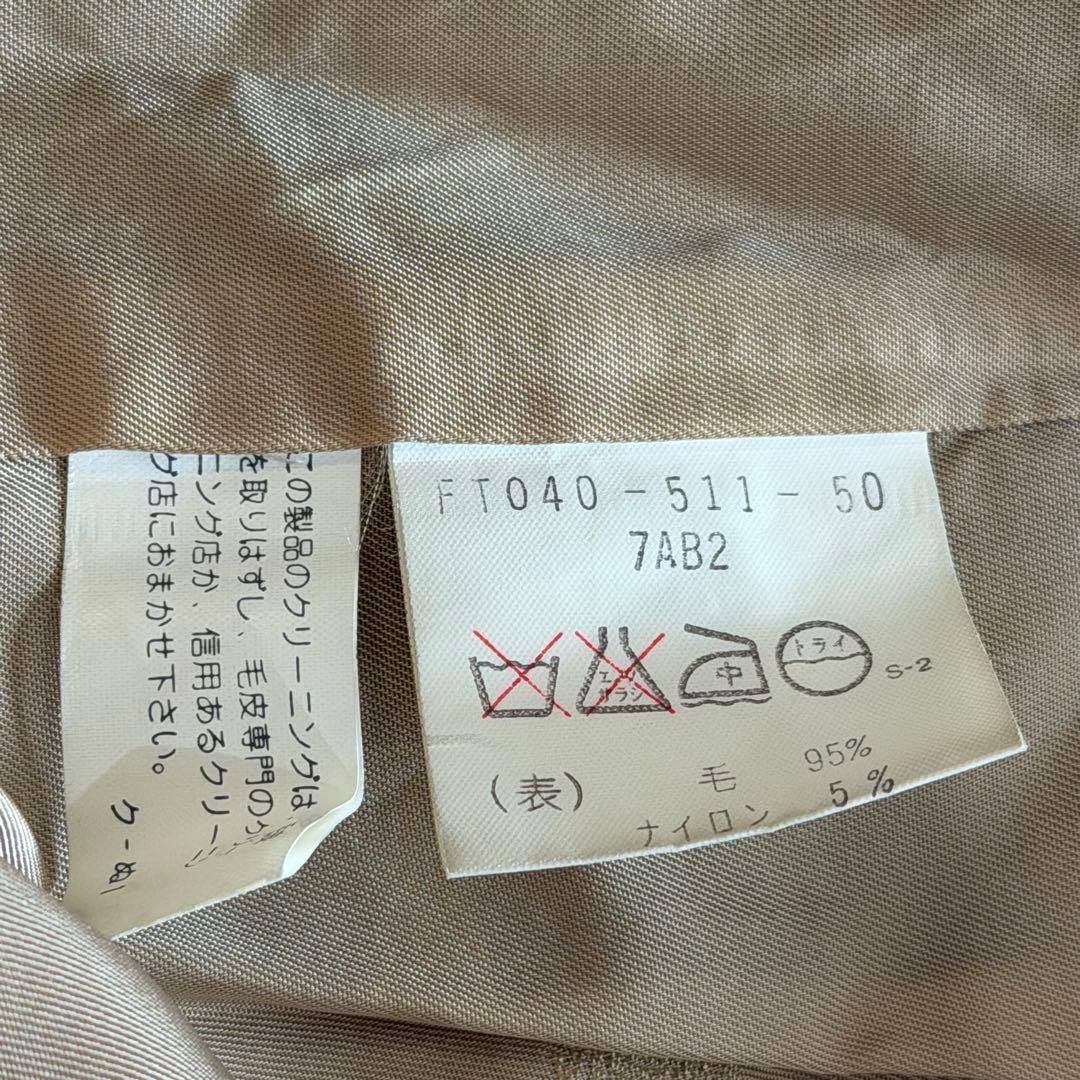 バーバリーズ　ロングコート　キャメル混　フォックスファー　裏地ホースロゴ　ベルト