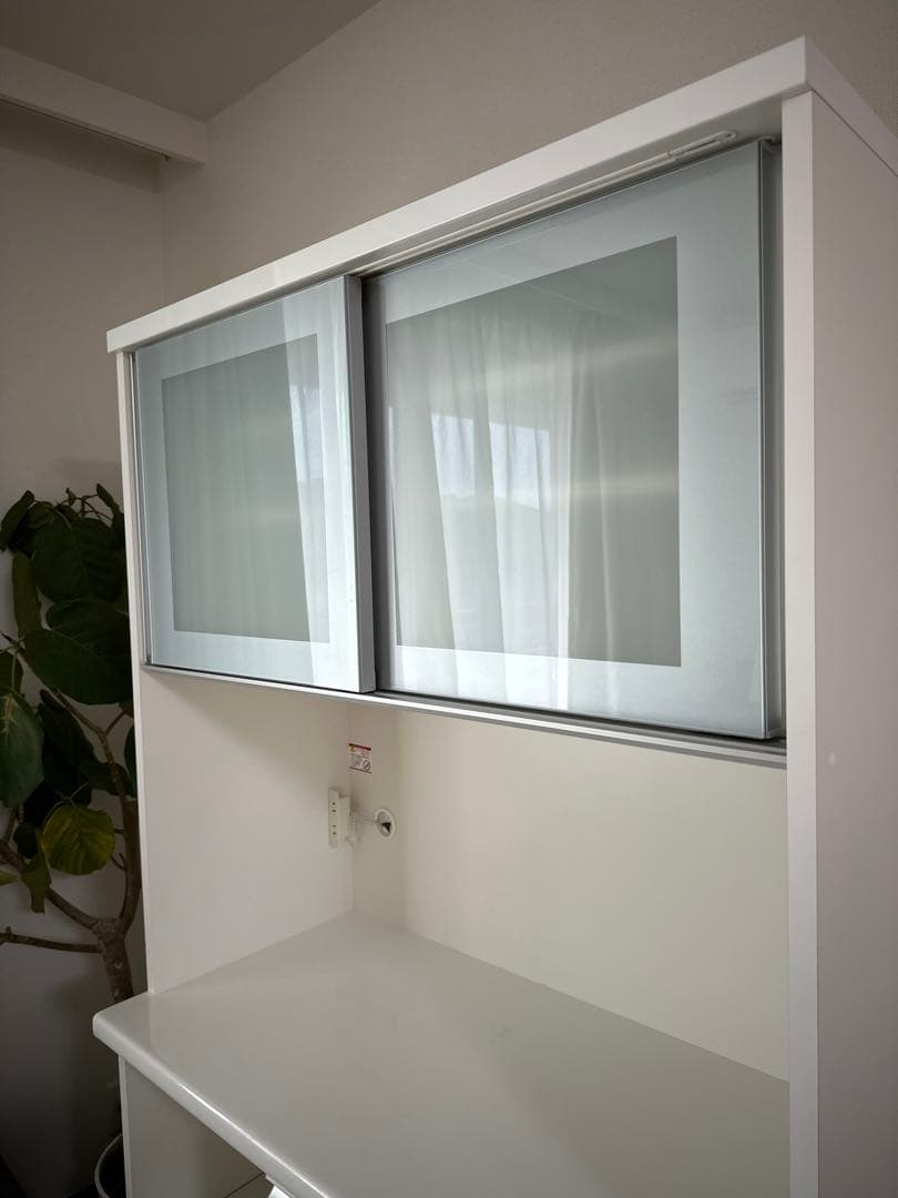 食器棚 カップボード 幅98 送料込み 鏡面ホワイト