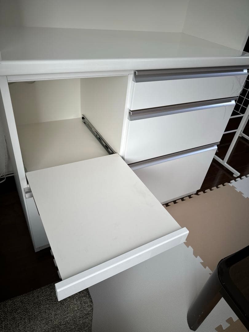 食器棚 カップボード 幅98 送料込み 鏡面ホワイト