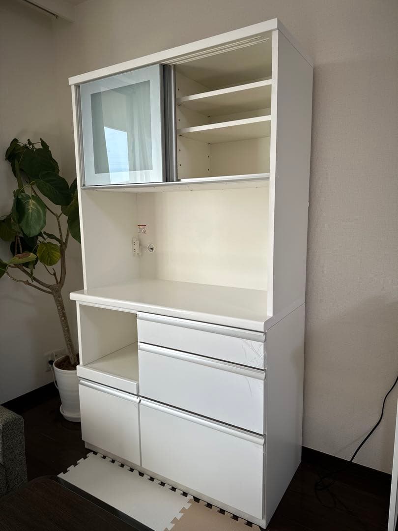 食器棚 カップボード 幅98 送料込み 鏡面ホワイト