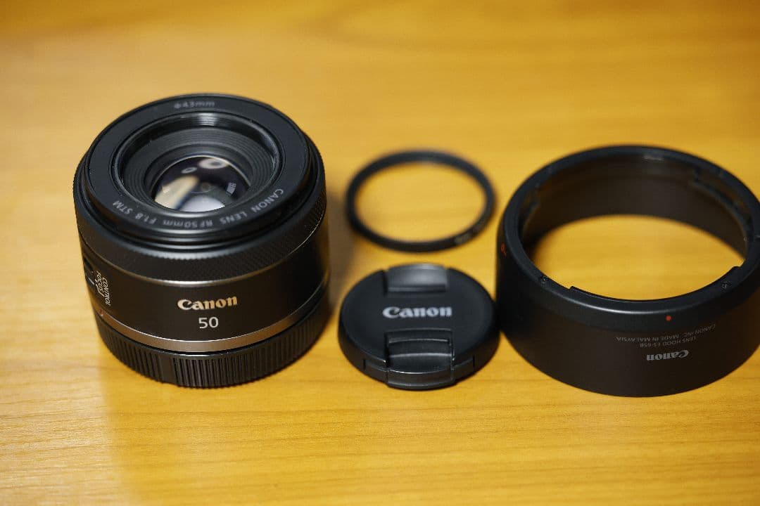 canon 50mm RF f1.8 レンズおまけフード、レンズ保護フィルター