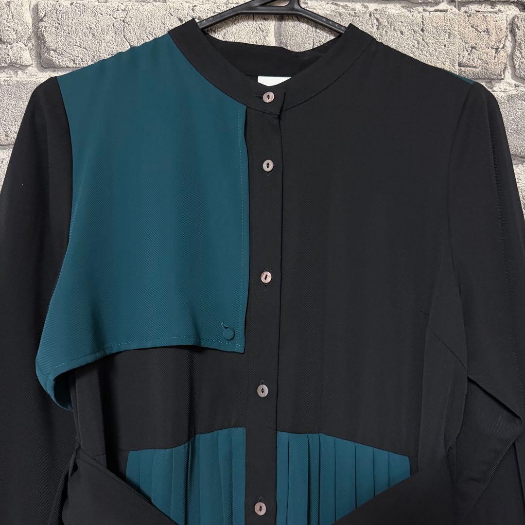 【美品】HARE　ソデプリーツキリカエワンピース　ブラック×グリーン　ベルト付