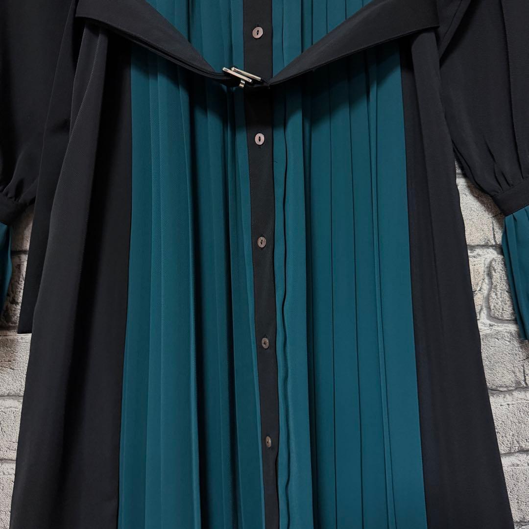 【美品】HARE　ソデプリーツキリカエワンピース　ブラック×グリーン　ベルト付