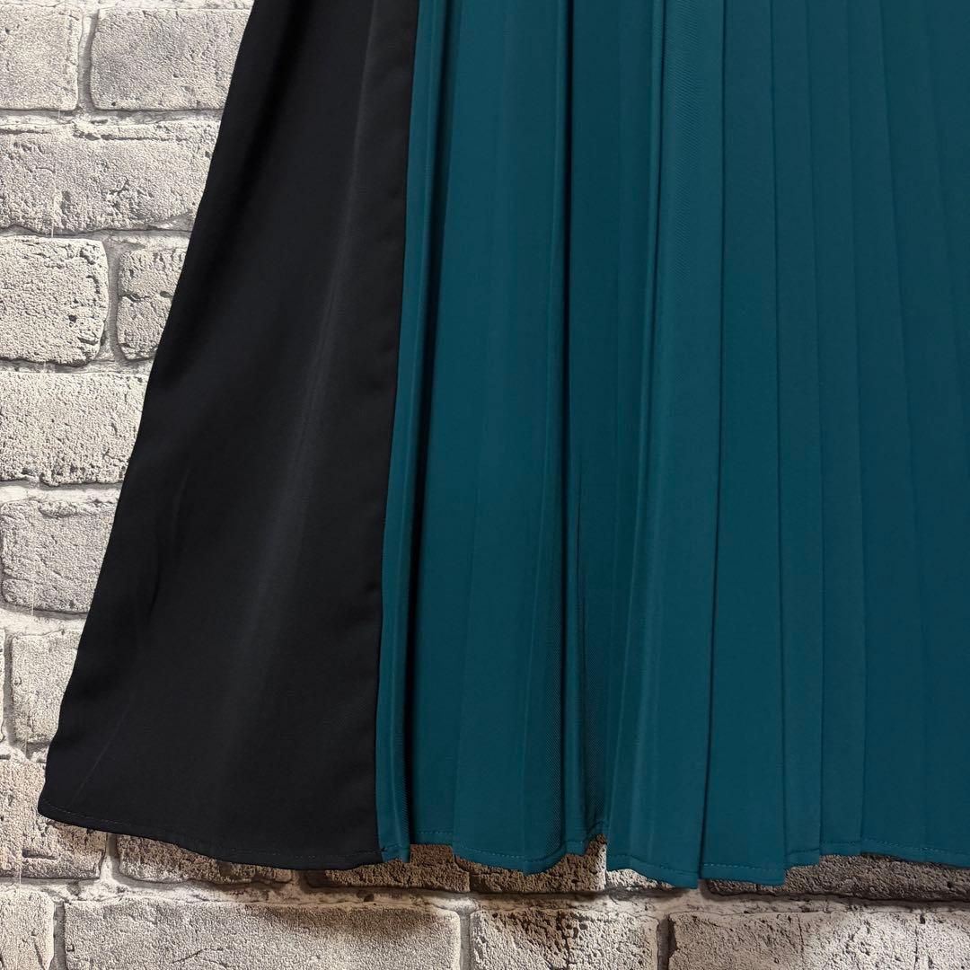 【美品】HARE　ソデプリーツキリカエワンピース　ブラック×グリーン　ベルト付