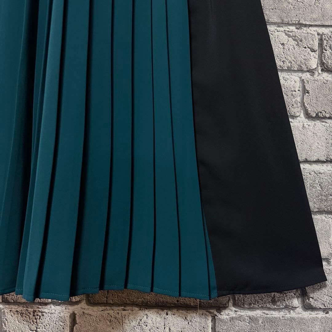 【美品】HARE　ソデプリーツキリカエワンピース　ブラック×グリーン　ベルト付