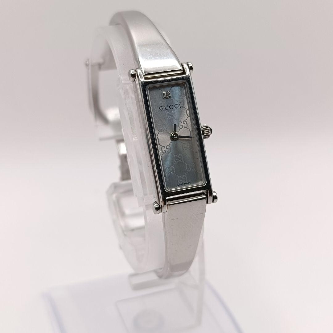 稼働 美品 GUCCI 1500L GG柄 シルバー 1Pダイヤ バングル 時計