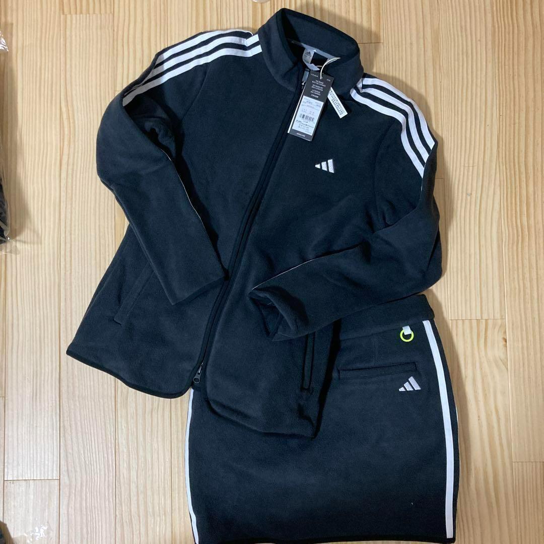 新品adidas ジップアップジャケット 黒　フリースセットアップ　ゴルフ秋冬