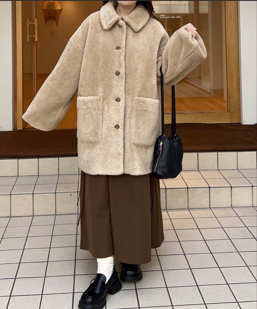 OLUN オルン　きりまる　ルーズ2wayボアコート　ベージュ　M