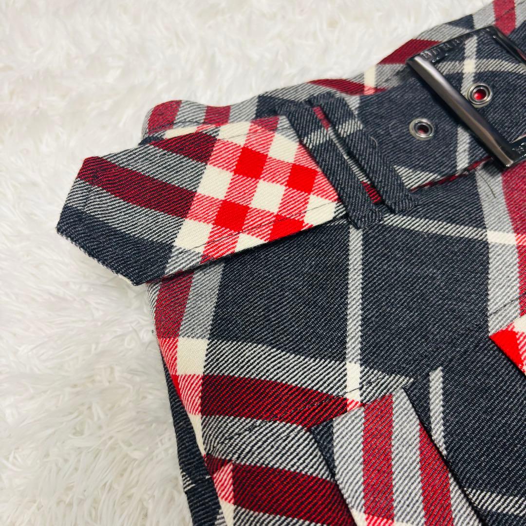 極美品 バーバリーブルーレーベル プリーツ スカート ロゴ刻印 ベルト チェック
