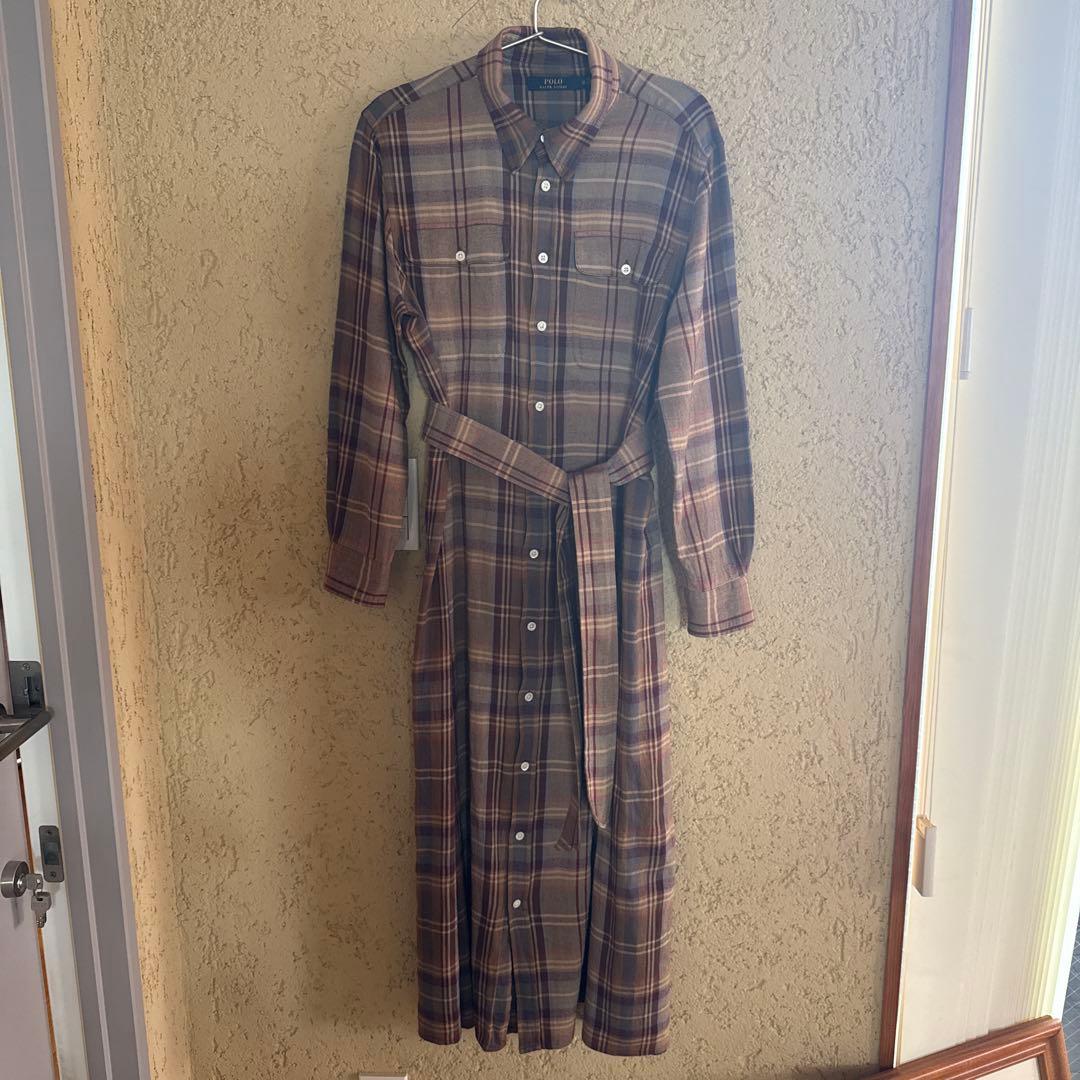 ラルフローレン チェック柄 ロングワンピース 共布ベルト付　中村アンさん着用