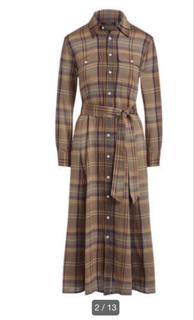 ラルフローレン チェック柄 ロングワンピース 共布ベルト付　中村アンさん着用